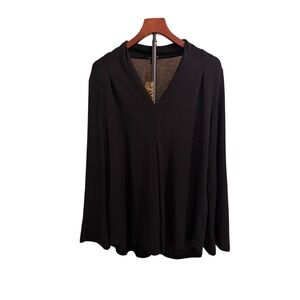 NWT Susan Betro Black V Neck Long Sleeve Blouse Top Women's Size XL